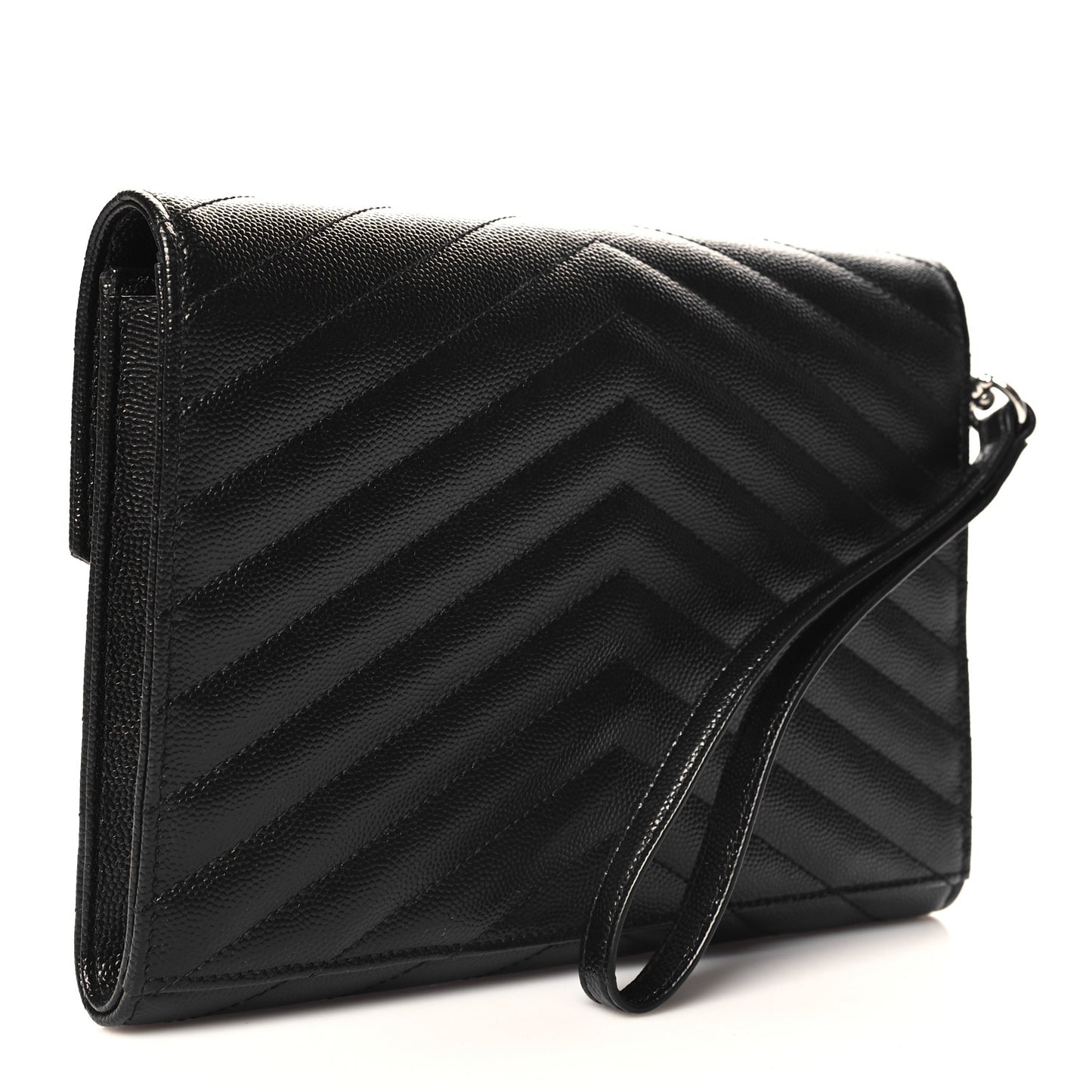 Grain De Poudre Matelasse Chevron Monogram Envelope Clutch Black