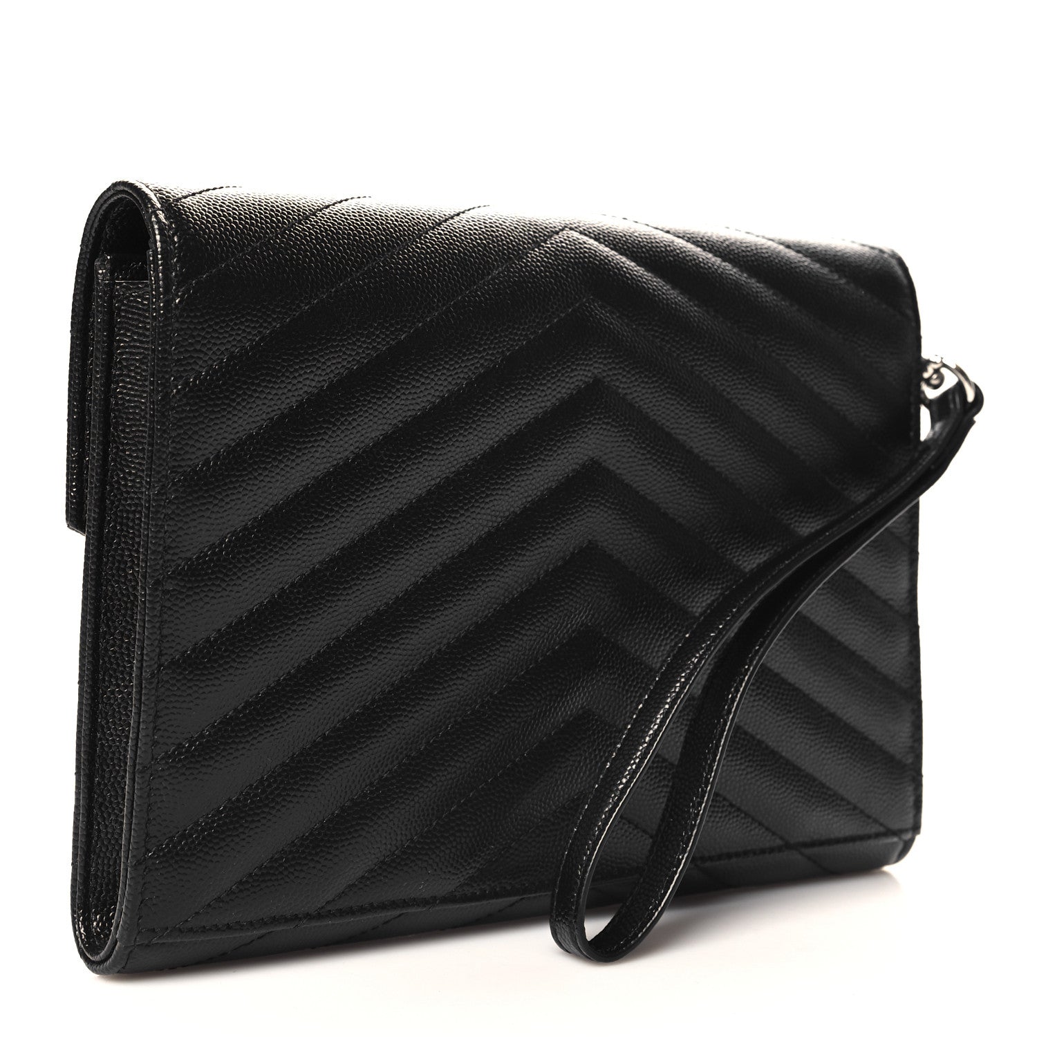 Saint Laurent Grain De Poudre Matelasse Chevron Monogram Envelope Clutch Black 3 of 7