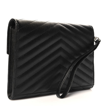 Saint Laurent Grain De Poudre Matelasse Chevron Monogram Envelope Clutch Black 3 of 7