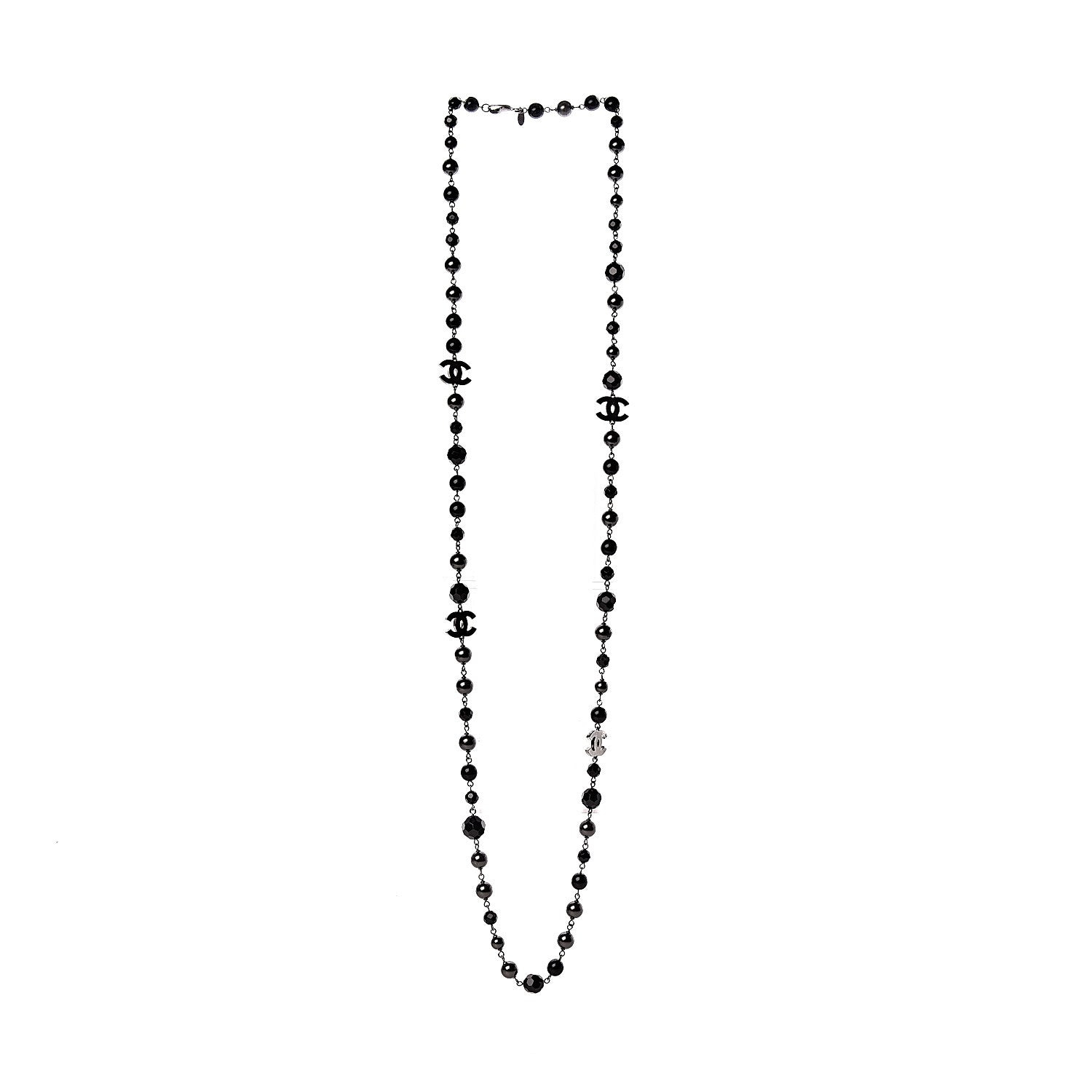 Chanel Ruthenium Pearl Beaded CC Long Necklace Black 3 of 5