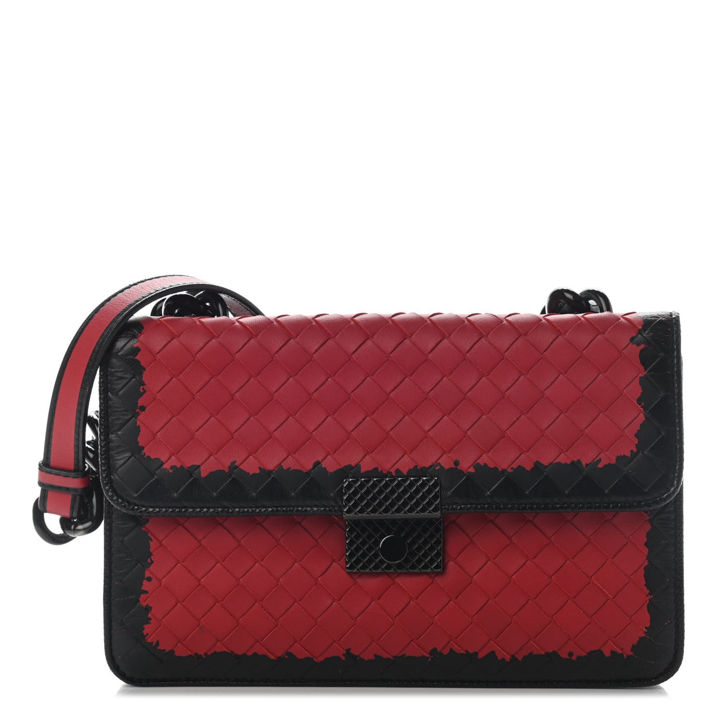 Nappa Intrecciato Glass Shoulder Bag Red Black