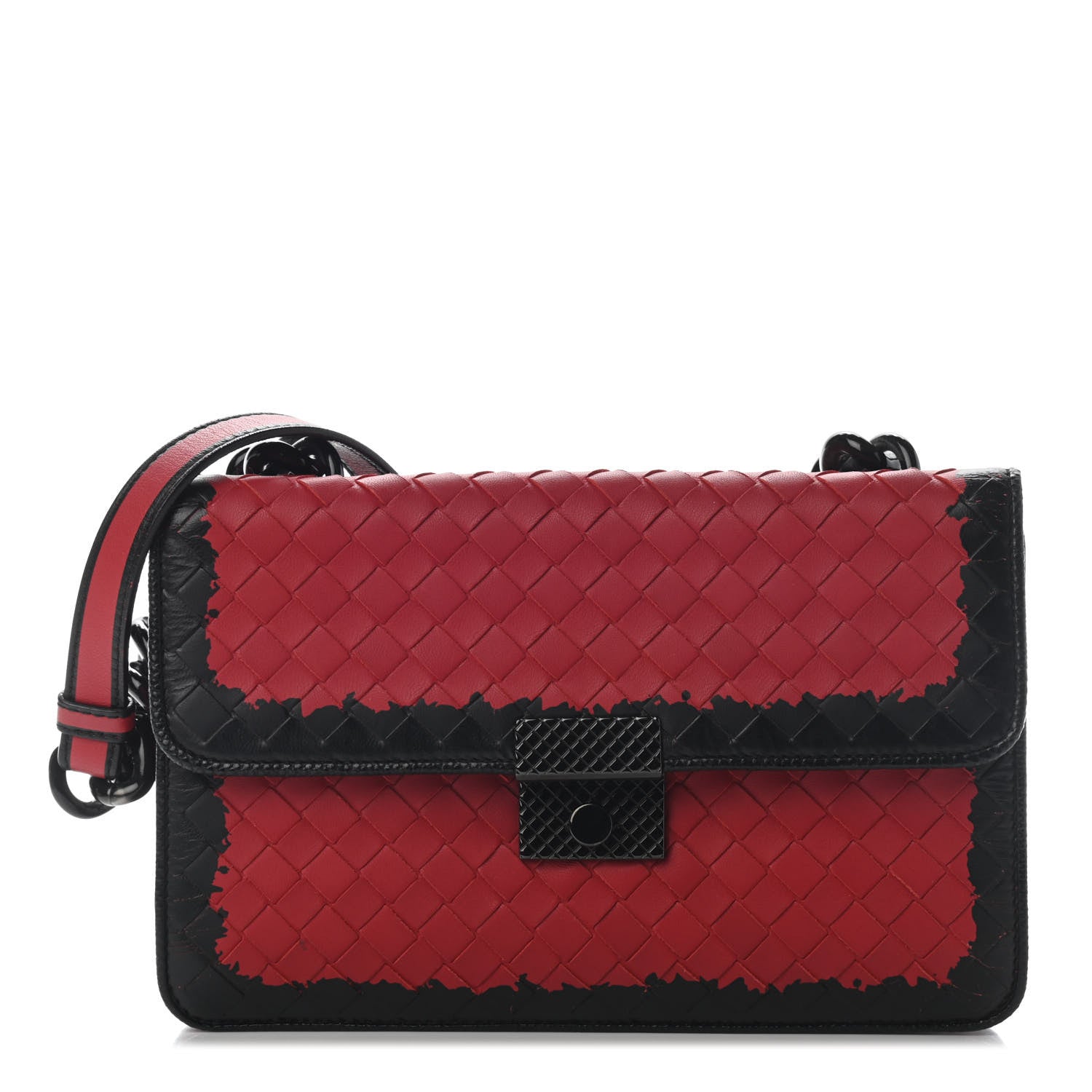Bottega Veneta Nappa Intrecciato Glass Shoulder Bag Red Black 1 of 7
