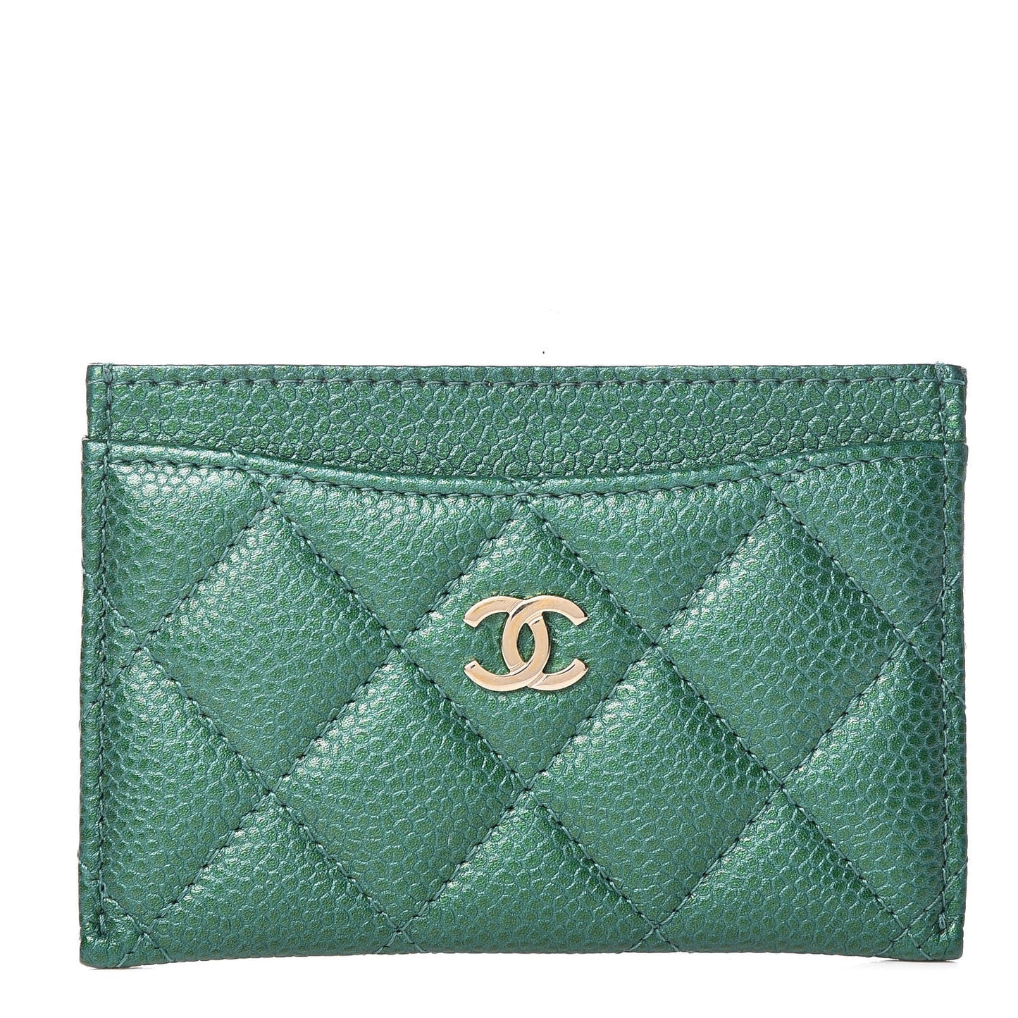 Metallic Caviar Quilted Card Holder Green