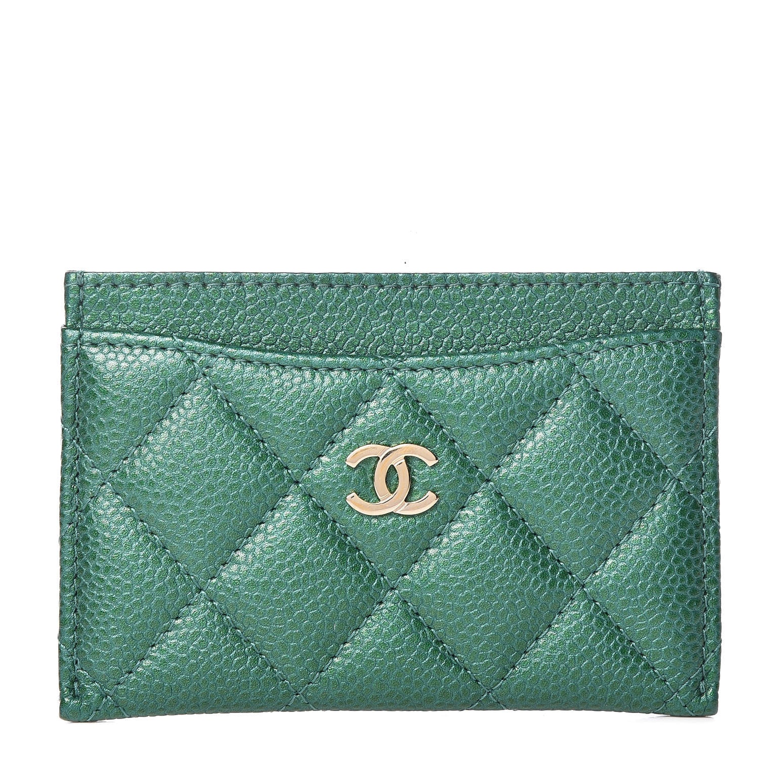 Chanel Metallic Caviar Quilted Card Holder Green 1 of 10