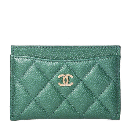 Chanel Metallic Caviar Quilted Card Holder Green 1 of 10