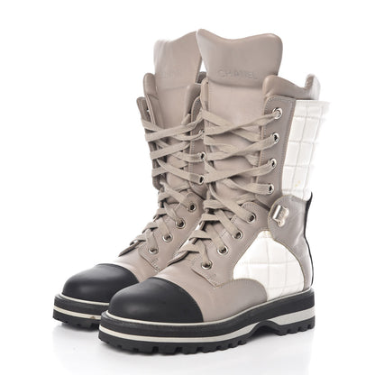 Chanel Calfskin Nylon Quilted Boots 36 White Grey Black 3 of 10