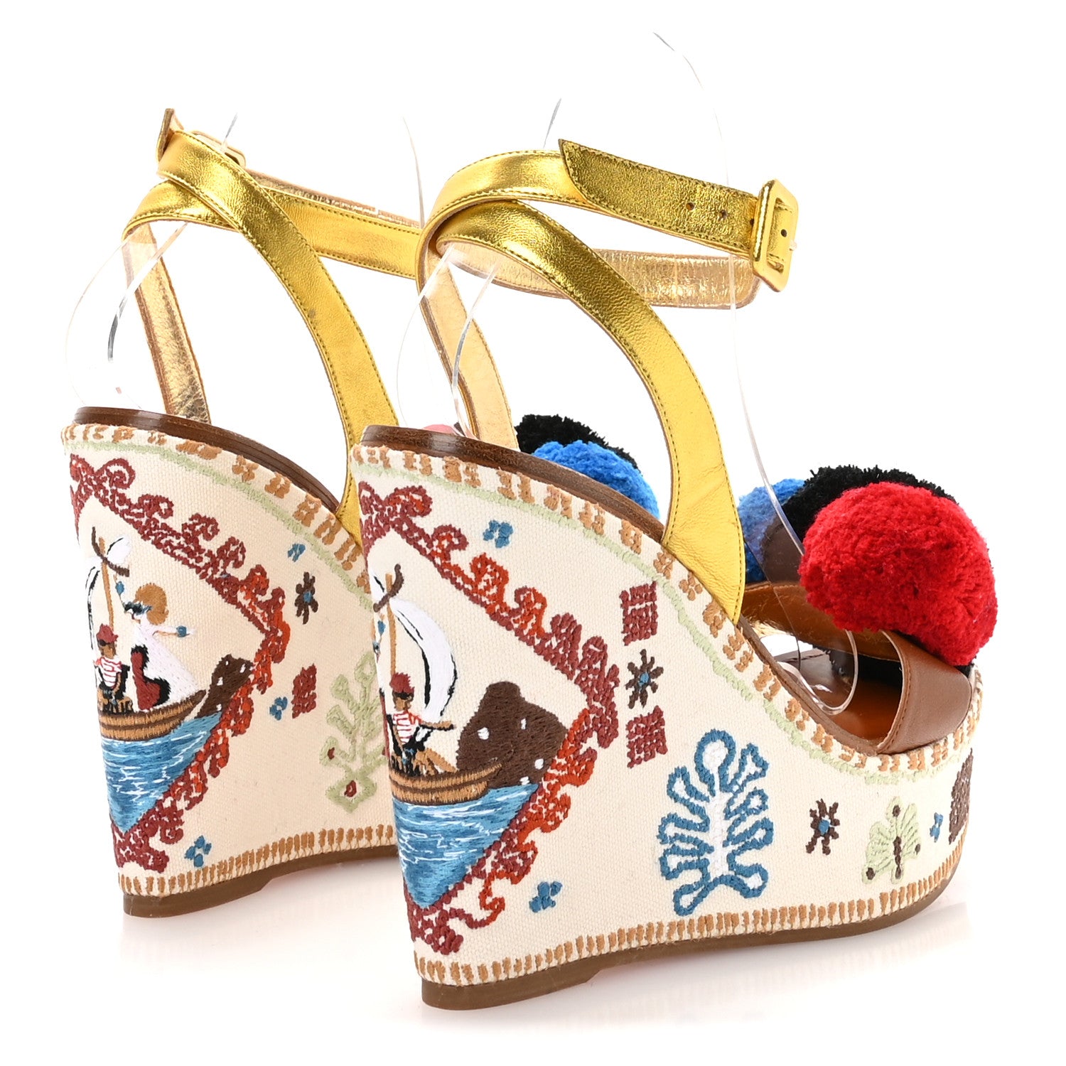 Christian Louboutin Denim Embroidered Cycladissimo 120 Wedge