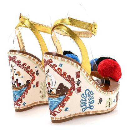 Christian Louboutin Denim Embroidered Cycladissimo 120 Wedge Sandals 40 Multicolor 5 of 8
