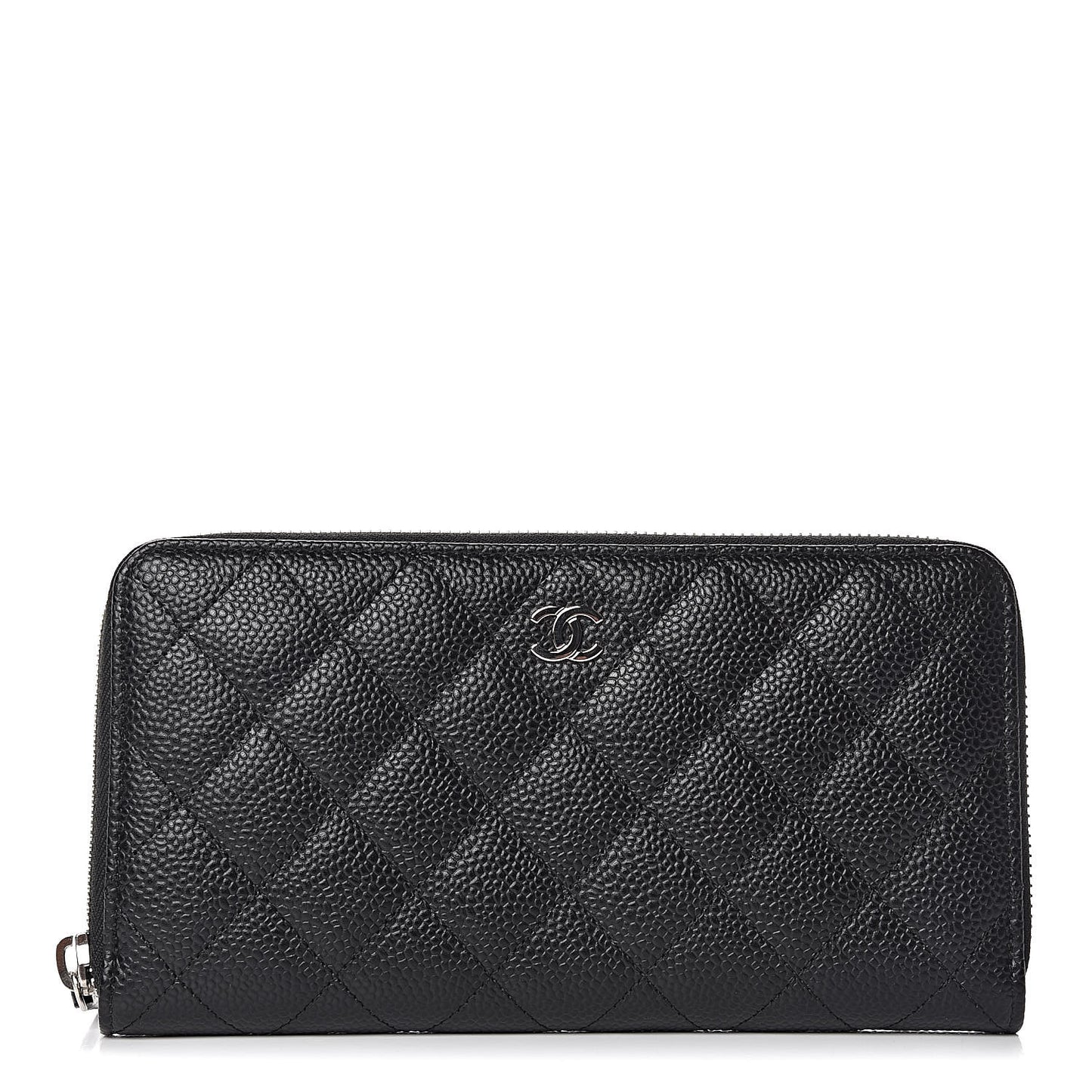 Caviar Quilted Large Gusset Zip Around Wallet Black