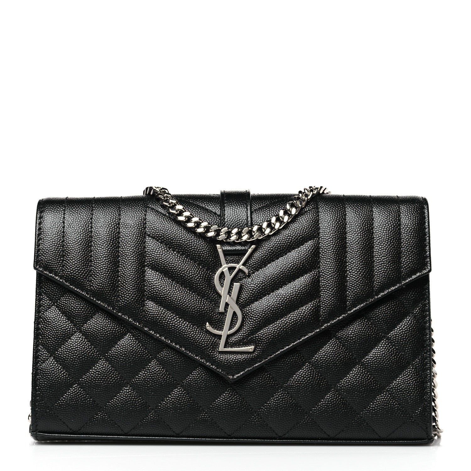 Saint Laurent Grain De Poudre Mixed Matelasse Triquilt Monogram Chain Wallet Black 1 of 9
