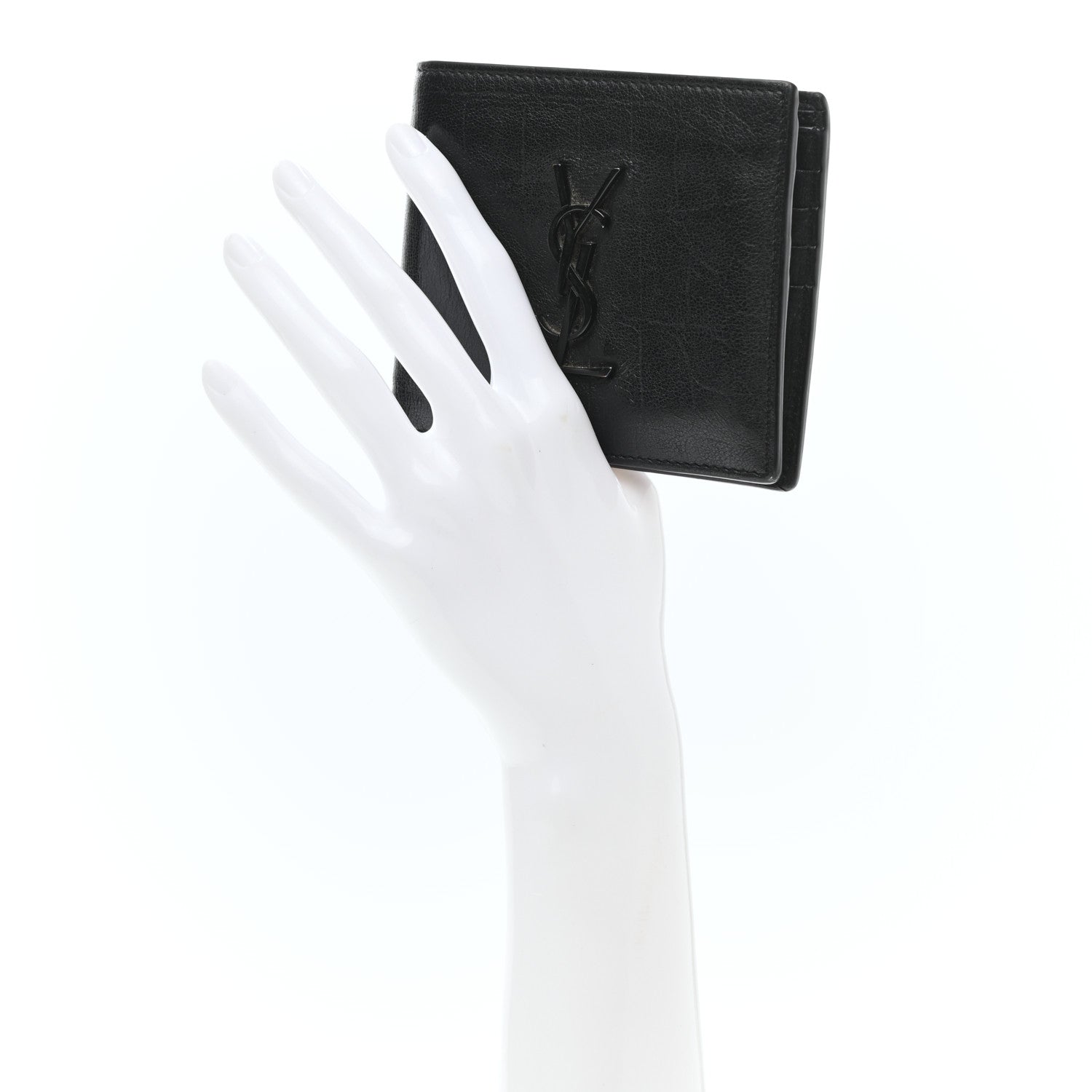 Saint Laurent Calfskin Crocodile Embossed Monogram Bifold Wallet Black 2 of 11