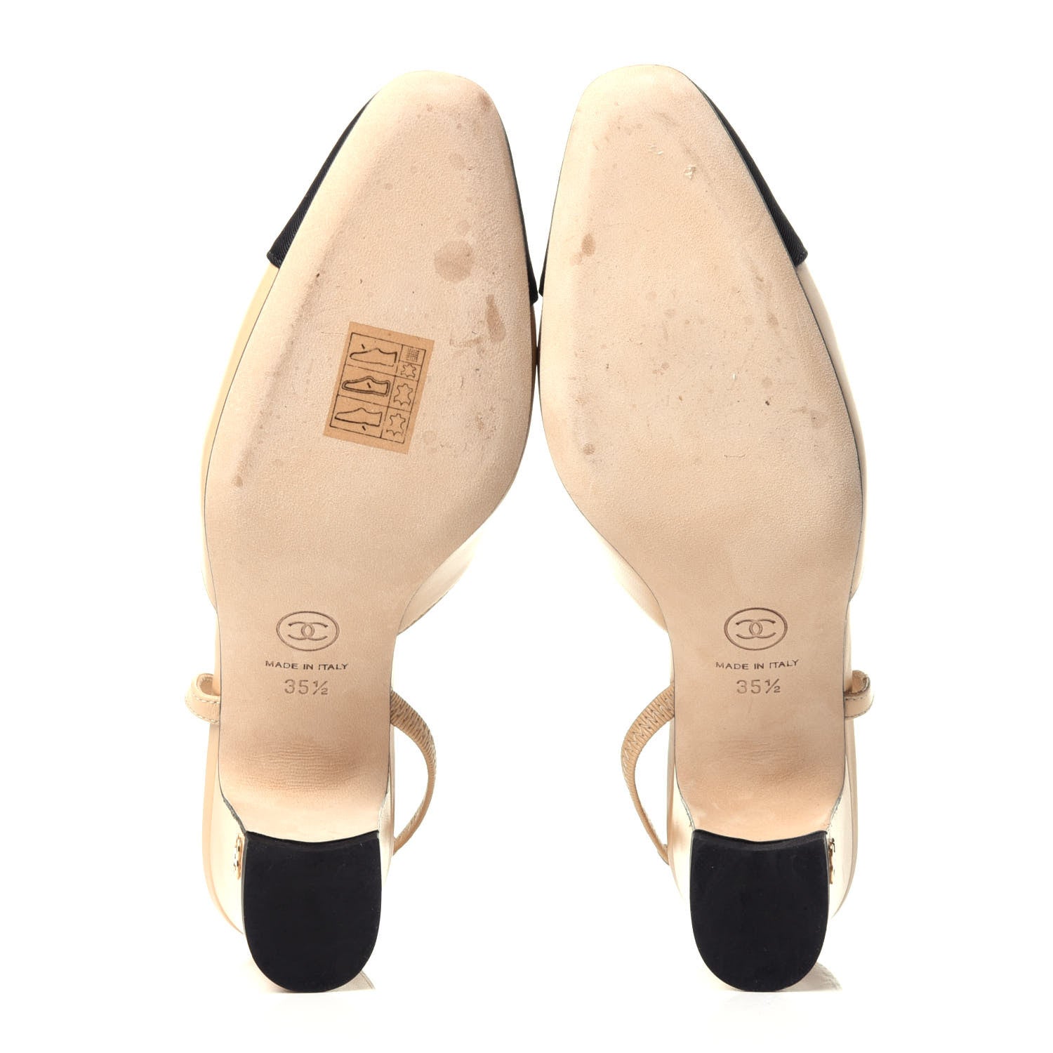 Chanel Goatskin Grosgrain Cap Toe CC Slingback Pumps 35.5 Beige Black 7 of 11