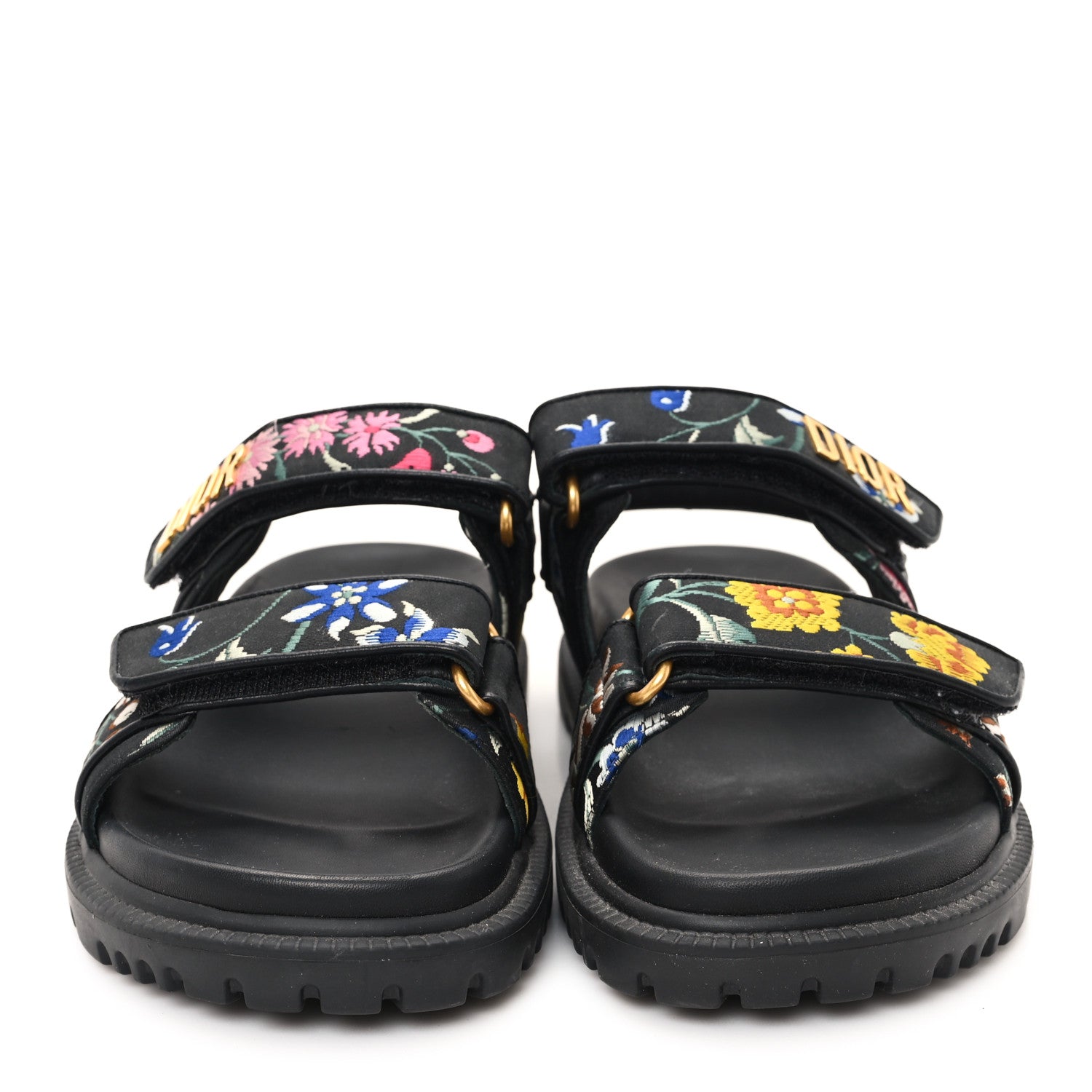 Christian Dior Technical Fabric Petites Fleurs Print Dioract Sandals 36.5 Black Multicolor 3 of 9