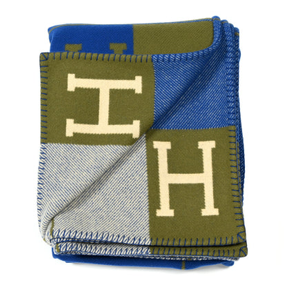 Hermes Wool Cashmere Avalon III Throw Blanket Marine Kaki 2 of 3