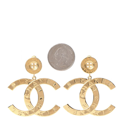 Chanel Metal Large Paris Button Earrings Gold 2 of 5