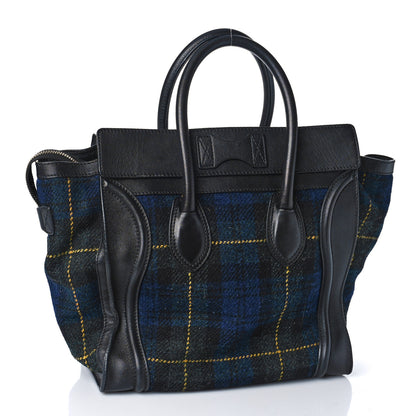 Celine Smooth Calfskin Tweed Tartan Mini Luggage Midnight 2 of 10