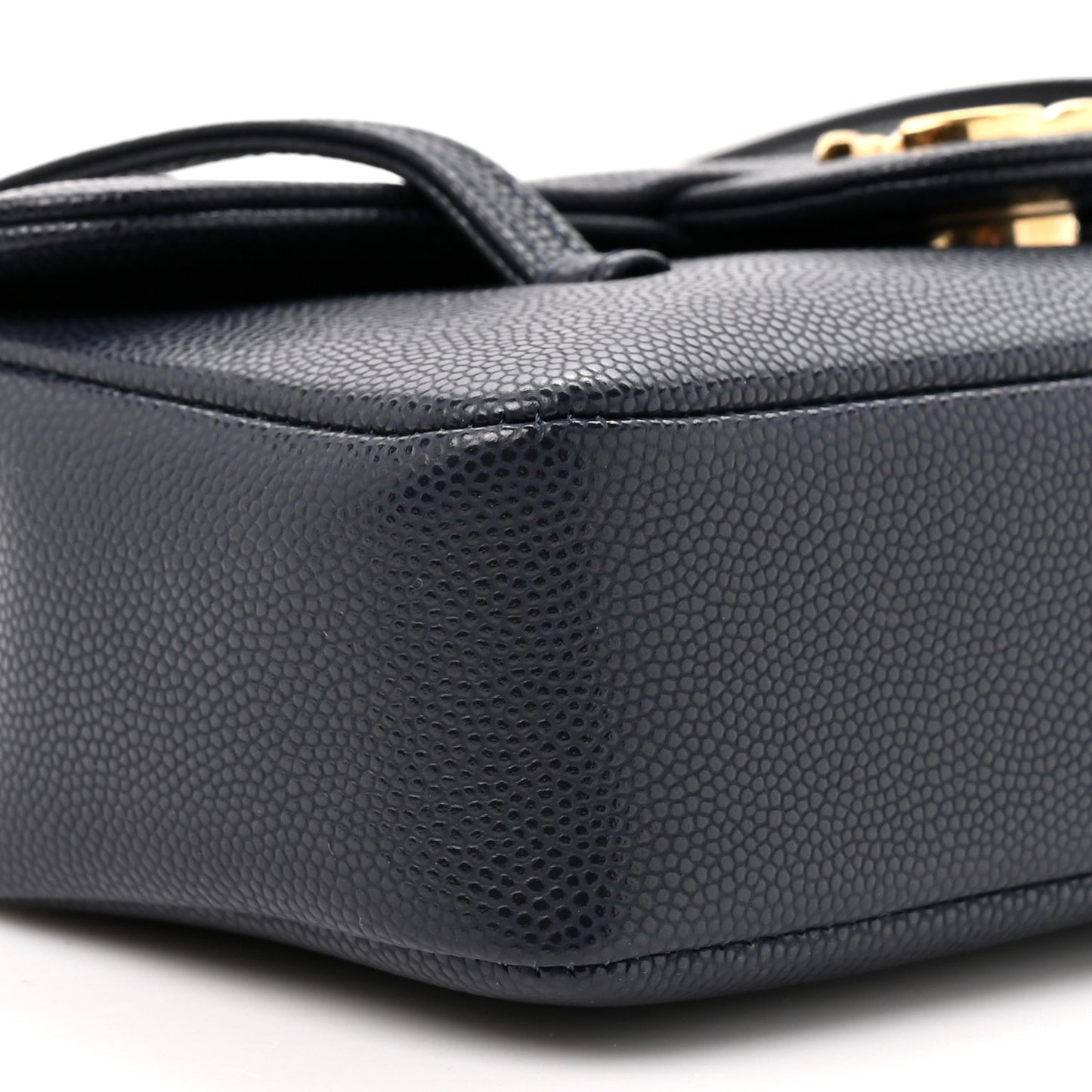 Shiny Caviar Mini Preppy Coco Shoulder Bag Dark Blue