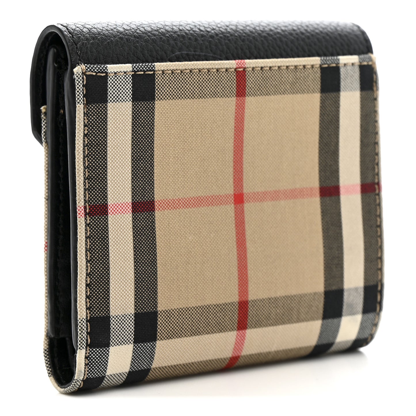 Grainy Calfskin Vintage Check Lila Tri-Fold Wallet Black