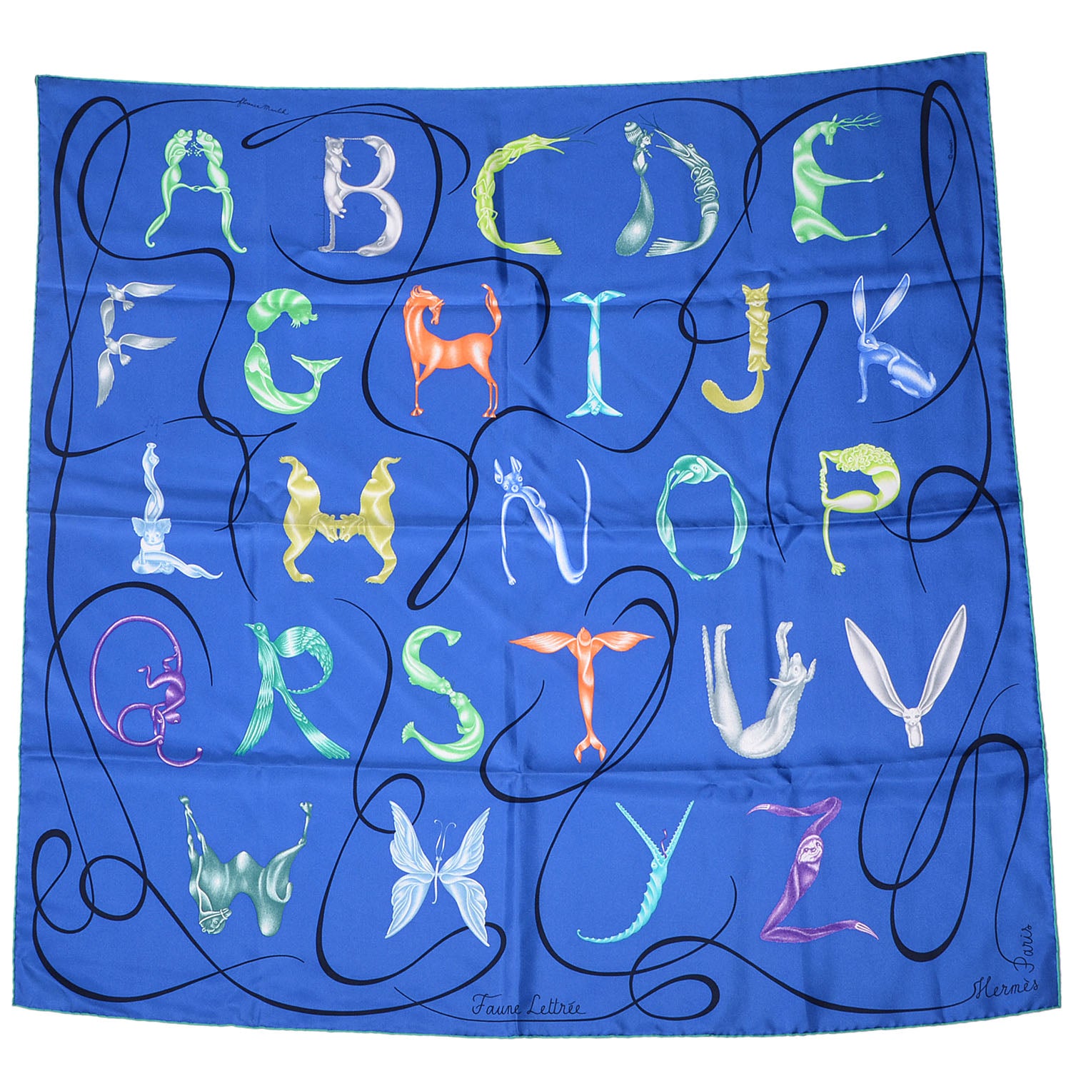 Hermes Silk Faune Lettree Scarf 90 Bleu 2 of 5