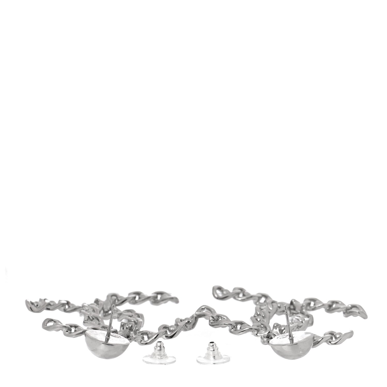 Chanel Pearl Chain Link CC Drop Earrings Silver 3 of 5