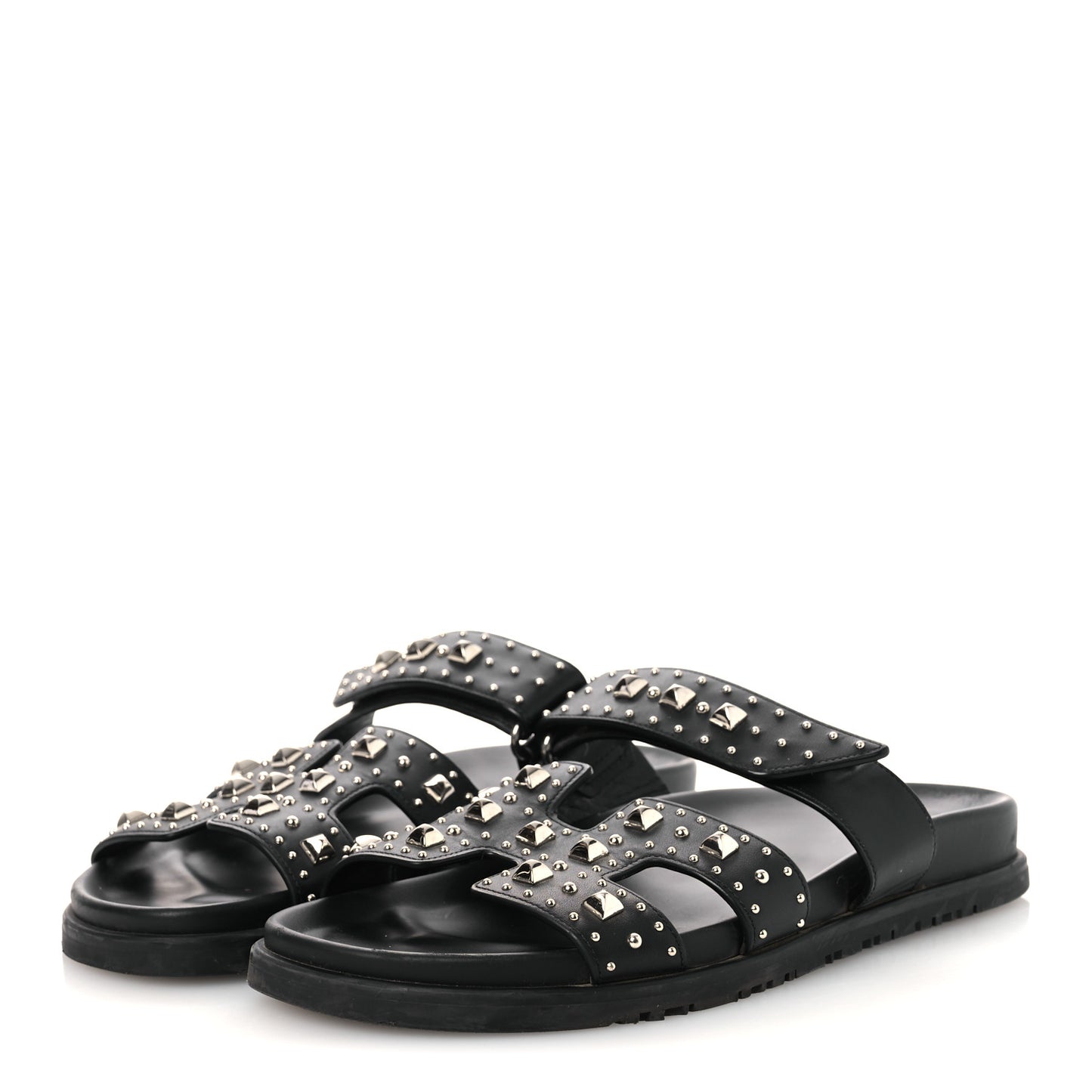 Calfskin Medor Studded Womens Chypre Sandals 38.5 Black