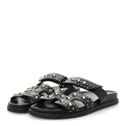 Hermes Calfskin Medor Studded Womens Chypre Sandals 38.5 Black 4 of 13