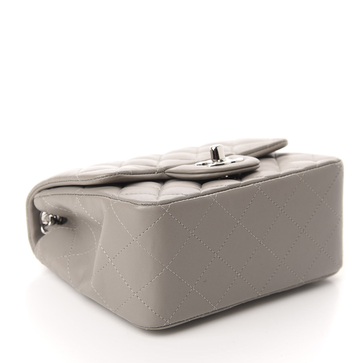 Lambskin Quilted Mini Square Flap Light Grey