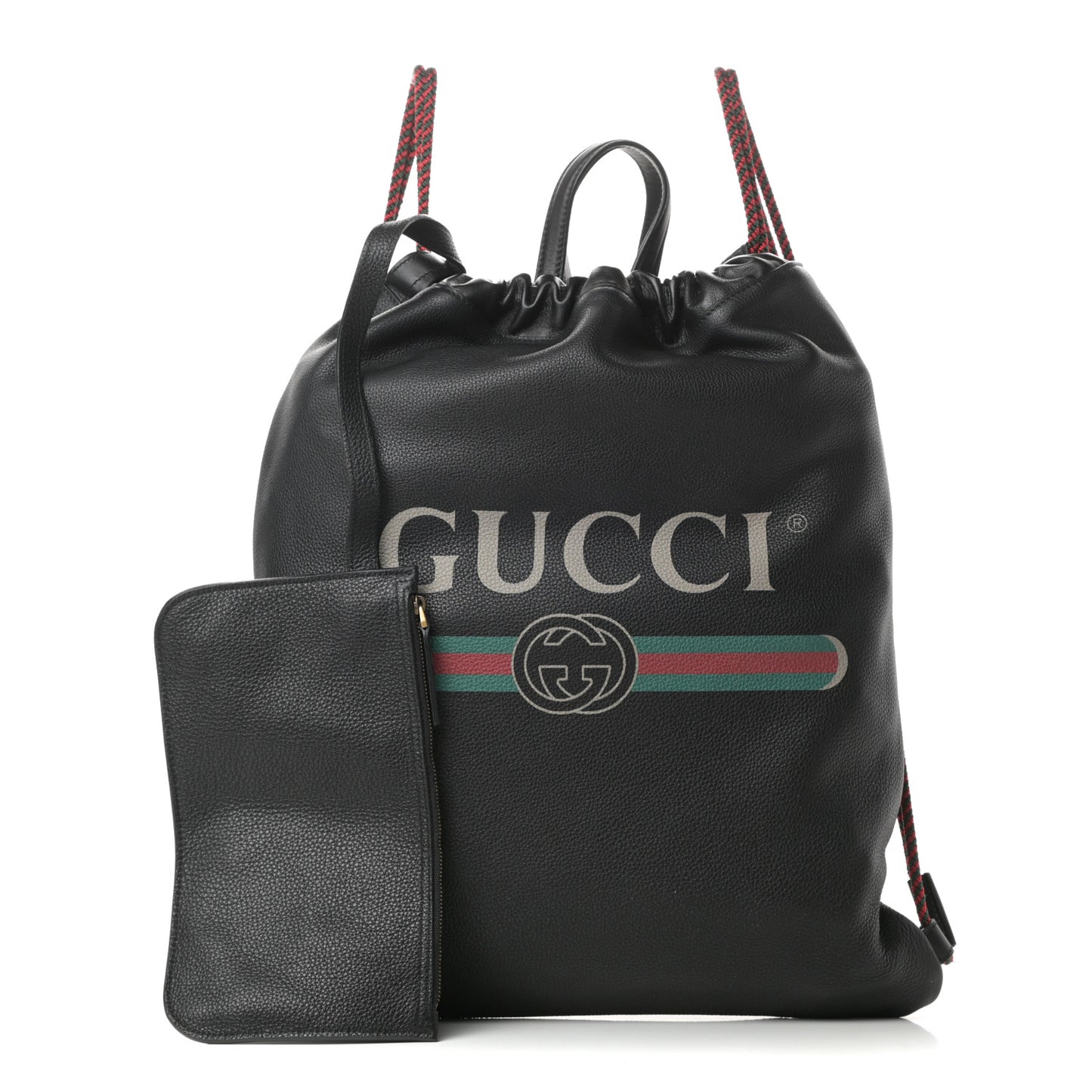 Calfskin Logo Drawstring Backpack Black