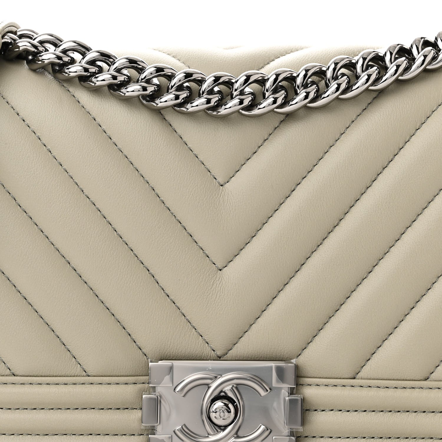 Chanel Calfskin Chevron Quilted Medium Boy Flap Grey 8 of 10