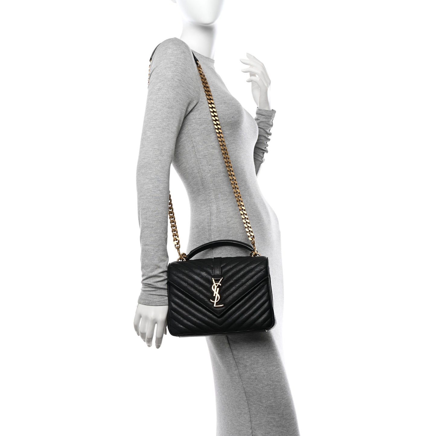 Sheepskin Matelasse Chevron Monogram Medium College Bag Black