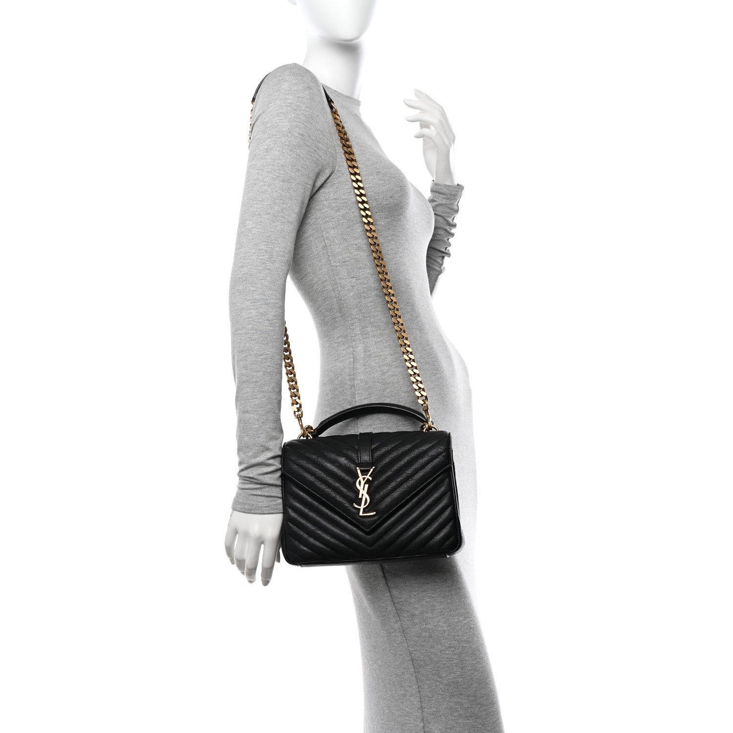 Saint Laurent Sheepskin Matelasse Chevron Monogram Medium College Bag Black 2 of 11