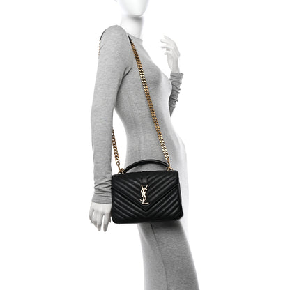 Saint Laurent Sheepskin Matelasse Chevron Monogram Medium College Bag Black 2 of 11