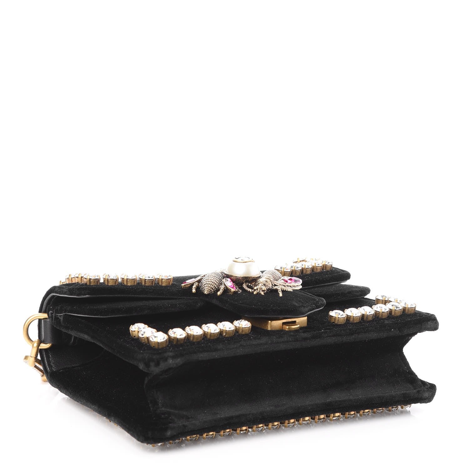 Gucci Velvet Crystal Mini Bee Broadway Shoulder Bag Black 4 of 7