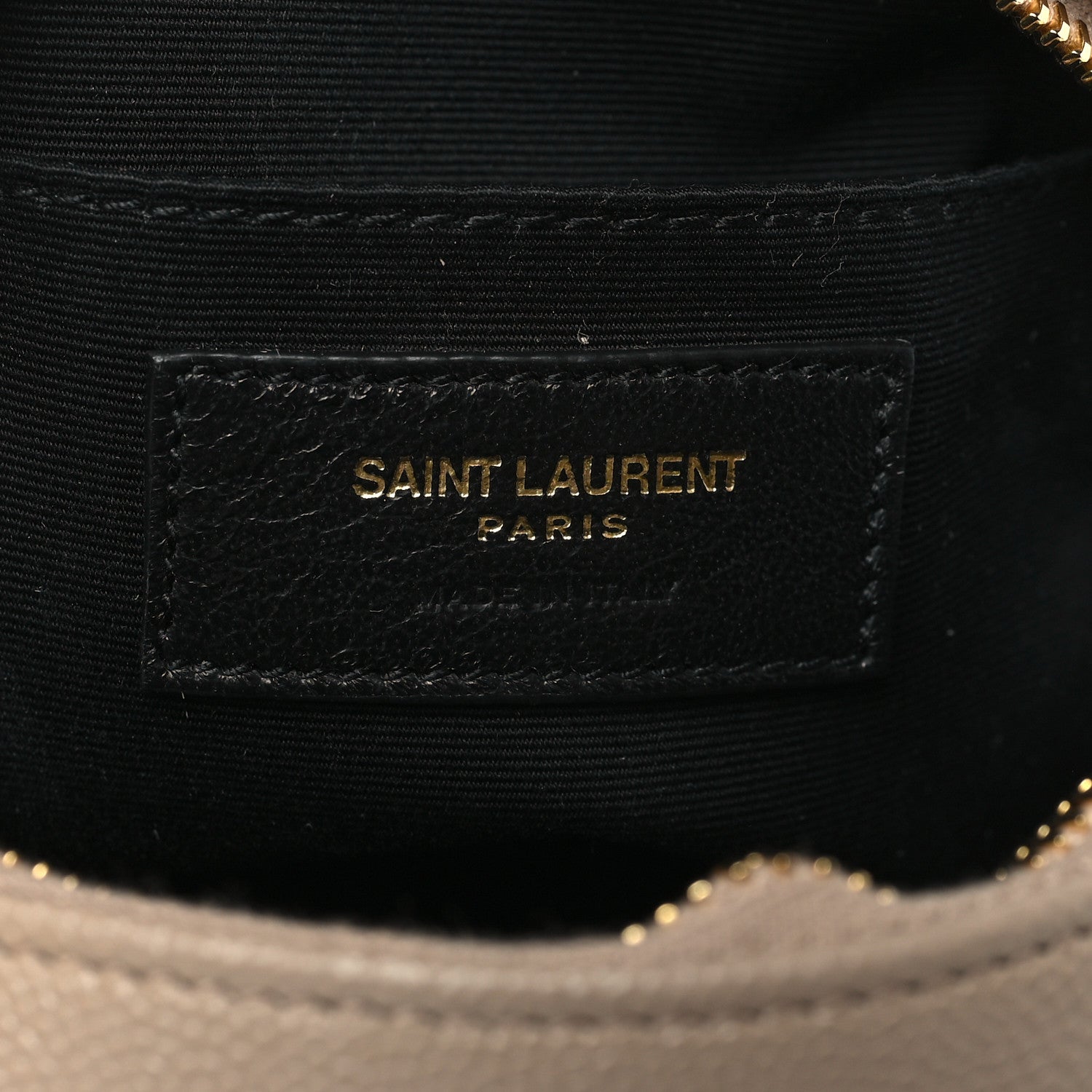 Saint Laurent Grain De Poudre Matelasse Chevron Quilted Round Vinyle Camera Bag Dark Beige 6 of 10