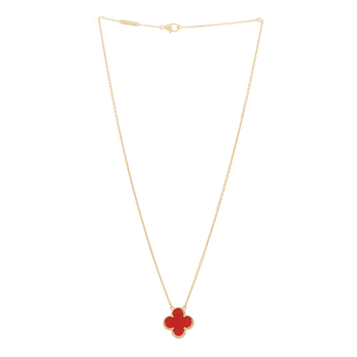 18K Yellow Gold Carnelian Vintage Alhambra Pendant Necklace