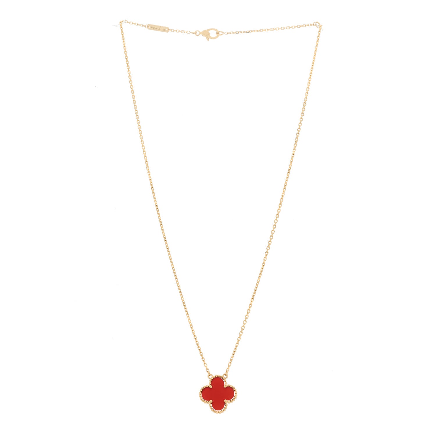 Van Cleef & Arpels 18K Yellow Gold Carnelian Vintage Alhambra Pendant Necklace 2 of 6