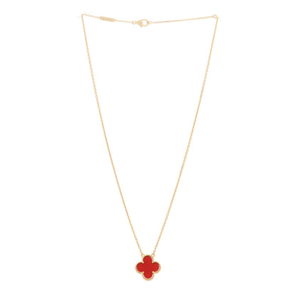 Van Cleef & Arpels 18K Yellow Gold Carnelian Vintage Alhambra Pendant Necklace 2 of 6
