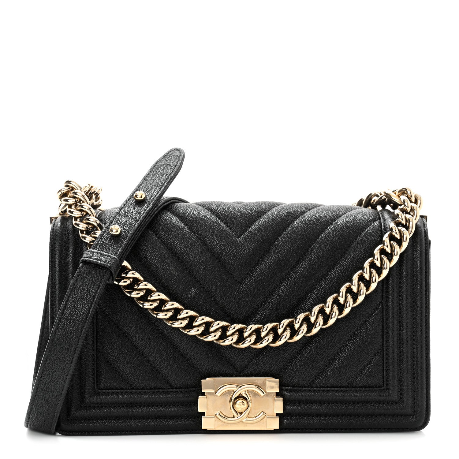 Chanel Caviar Chevron Quilted Medium Boy Flap Black 1 of 14