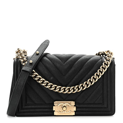 Chanel Caviar Chevron Quilted Medium Boy Flap Black 1 of 14