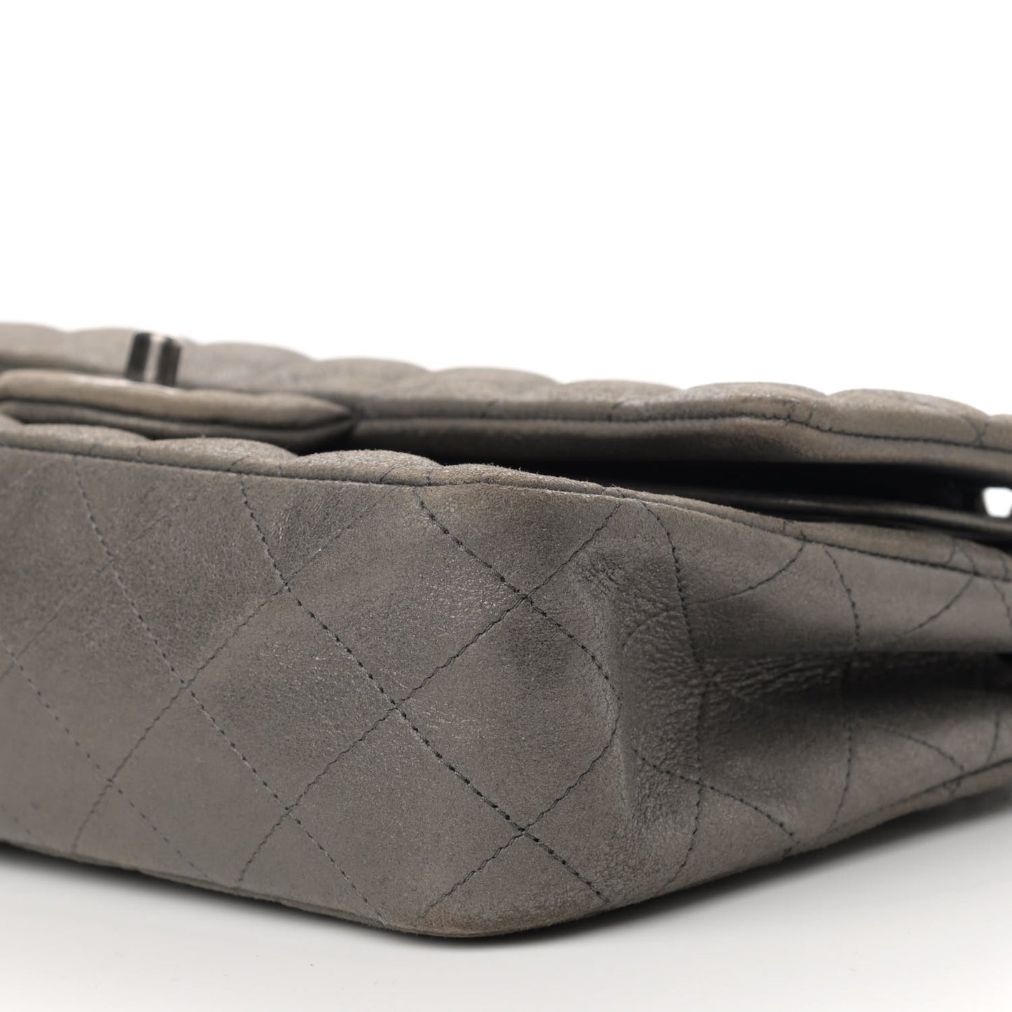 Metallic Lambskin Quilted Medium Double Flap Pewter