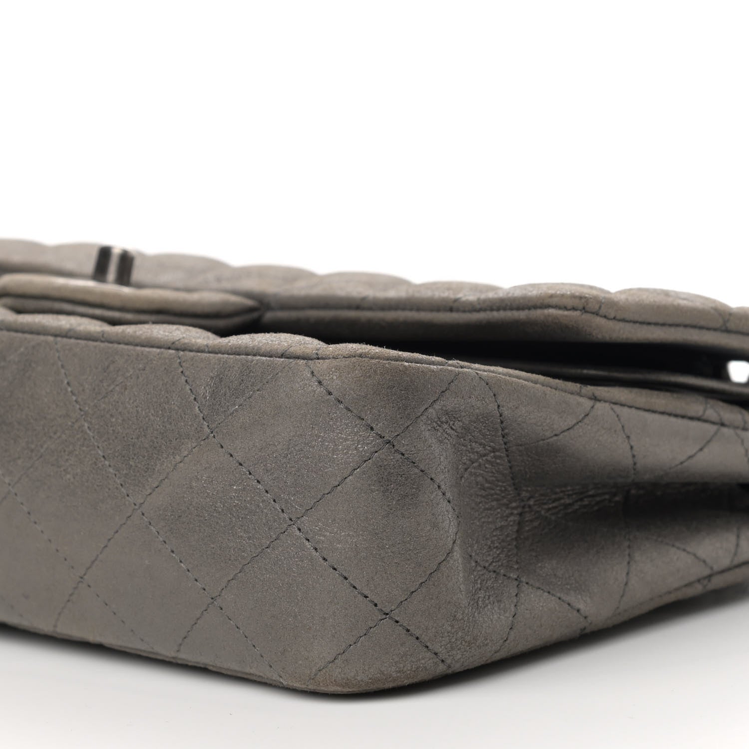 Chanel Metallic Lambskin Quilted Medium Double Flap Pewter 10 of 17