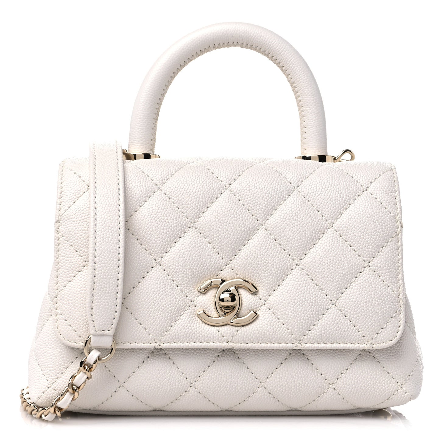 Caviar Quilted Extra Mini Coco Handle Flap White