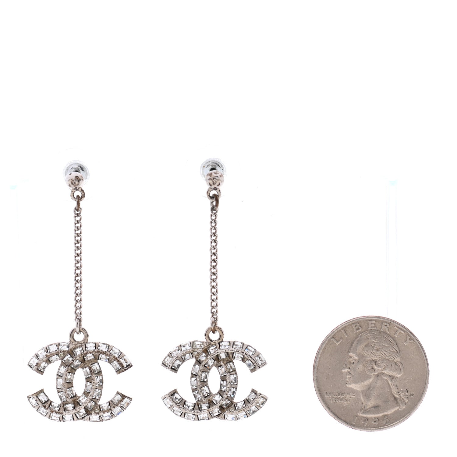 Chanel Baguette Crystal CC Drop Earrings Silver 2 of 5