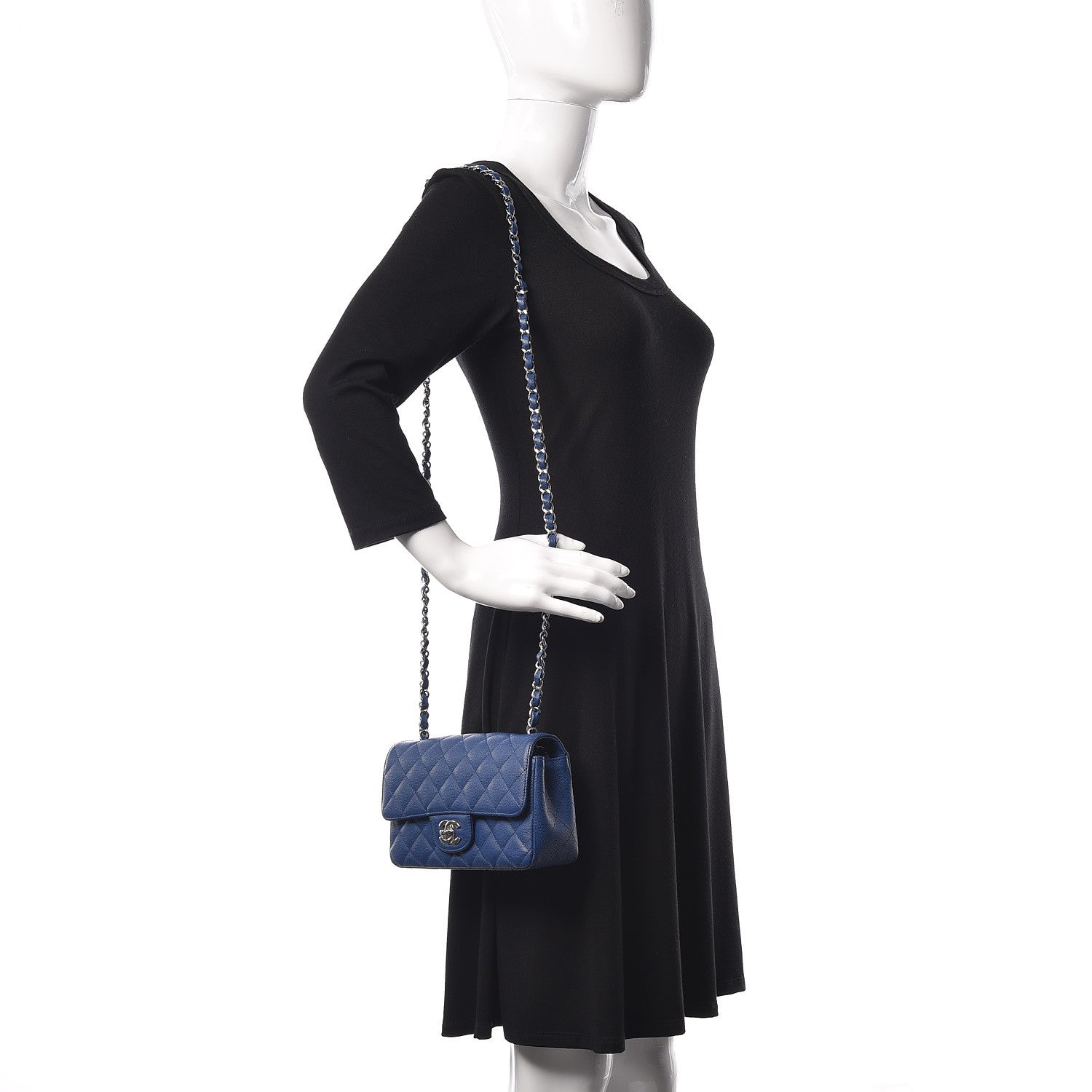Chanel Caviar Quilted Mini Rectangular Flap Dark Blue 2 of 9