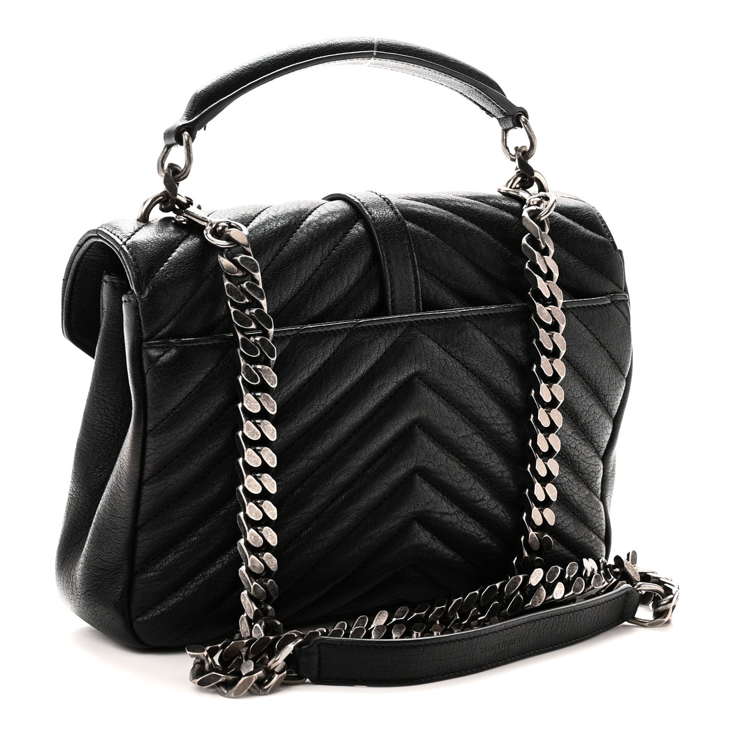 Sheepskin Matelasse Chevron Monogram Medium College Bag Black