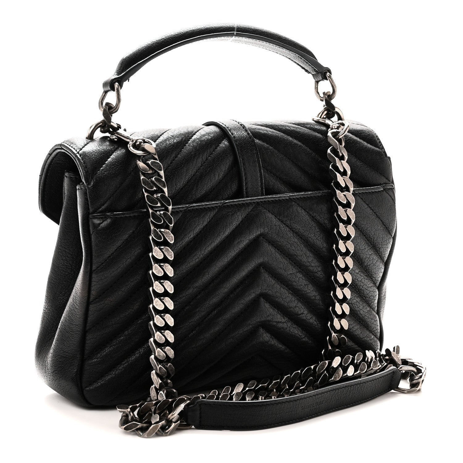 Saint Laurent Sheepskin Matelasse Chevron Monogram Medium College Bag Black 3 of 10