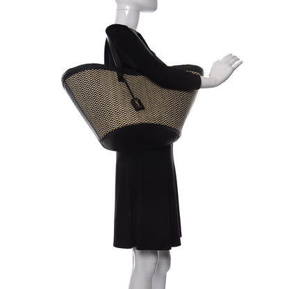 Saint Laurent Raffia Calfskin Medium Panier Tote Black Naturale 2 of 9