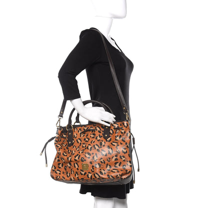 MCM Visetos Leopard Print Large Drawstring Shoulder Bag Cognac 2 of 9
