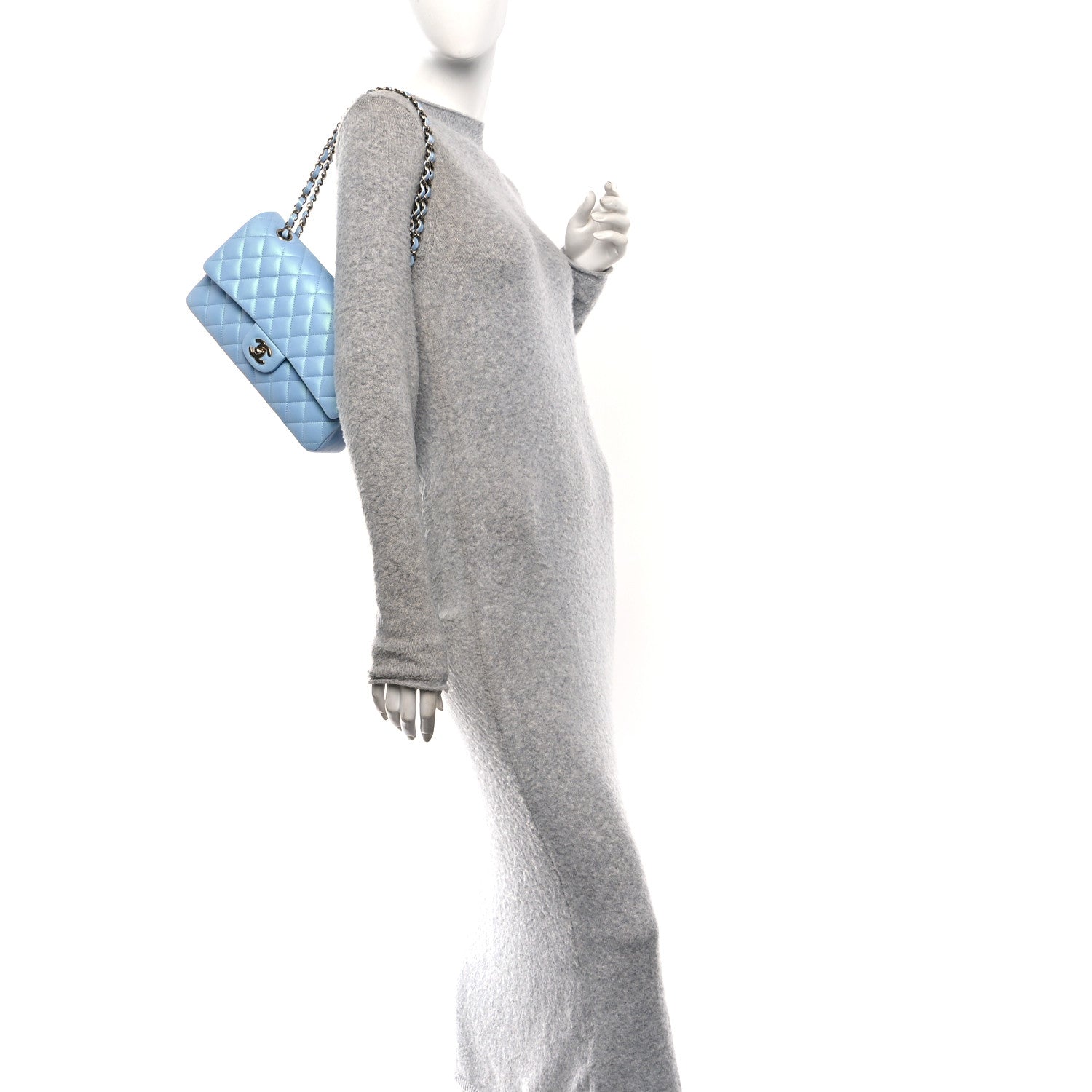 Chanel Iridescent Lambskin Quilted Medium Double Flap Light Blue 2 of 12