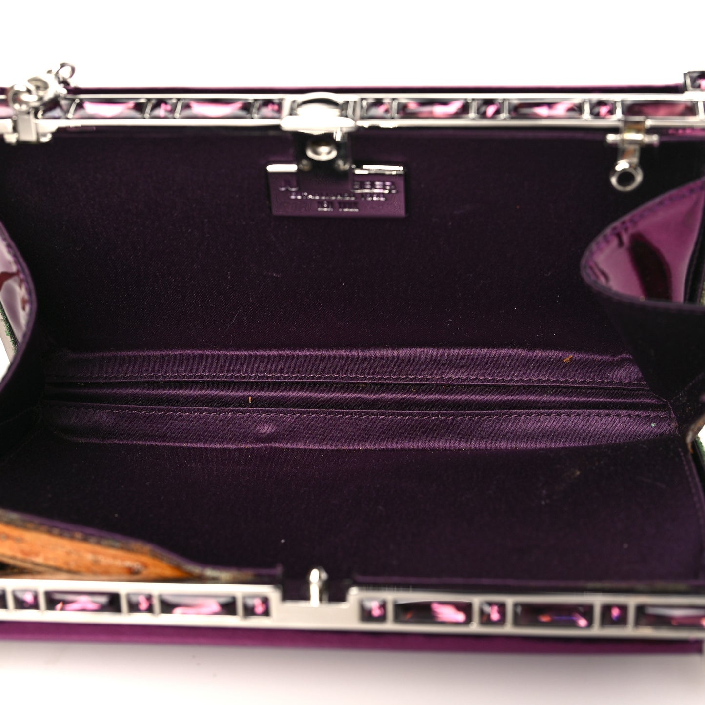 Metallic Calfskin Box Clutch With Chain Purple Silver